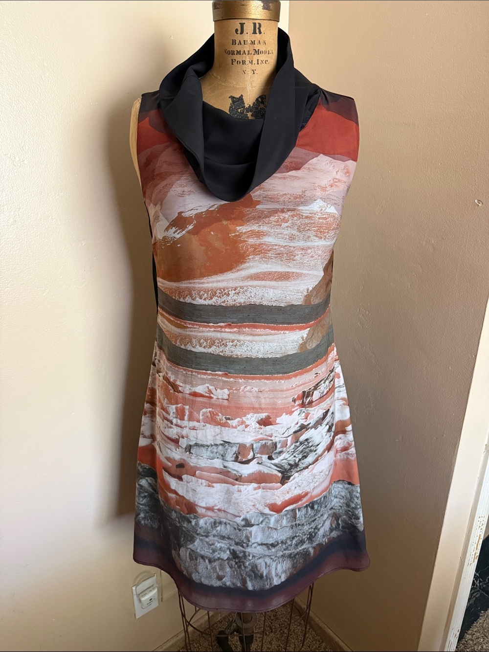 Skunkfunk Sarah Abstract Print Cowl Neck Dress Size 2 Basque Designer